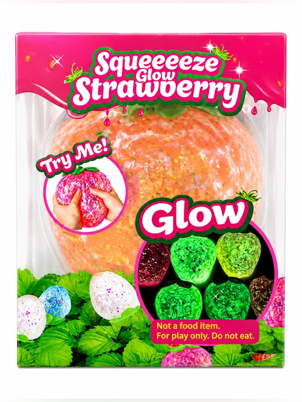 Squeeeeze Glow Strawberry Toy Orange NEW